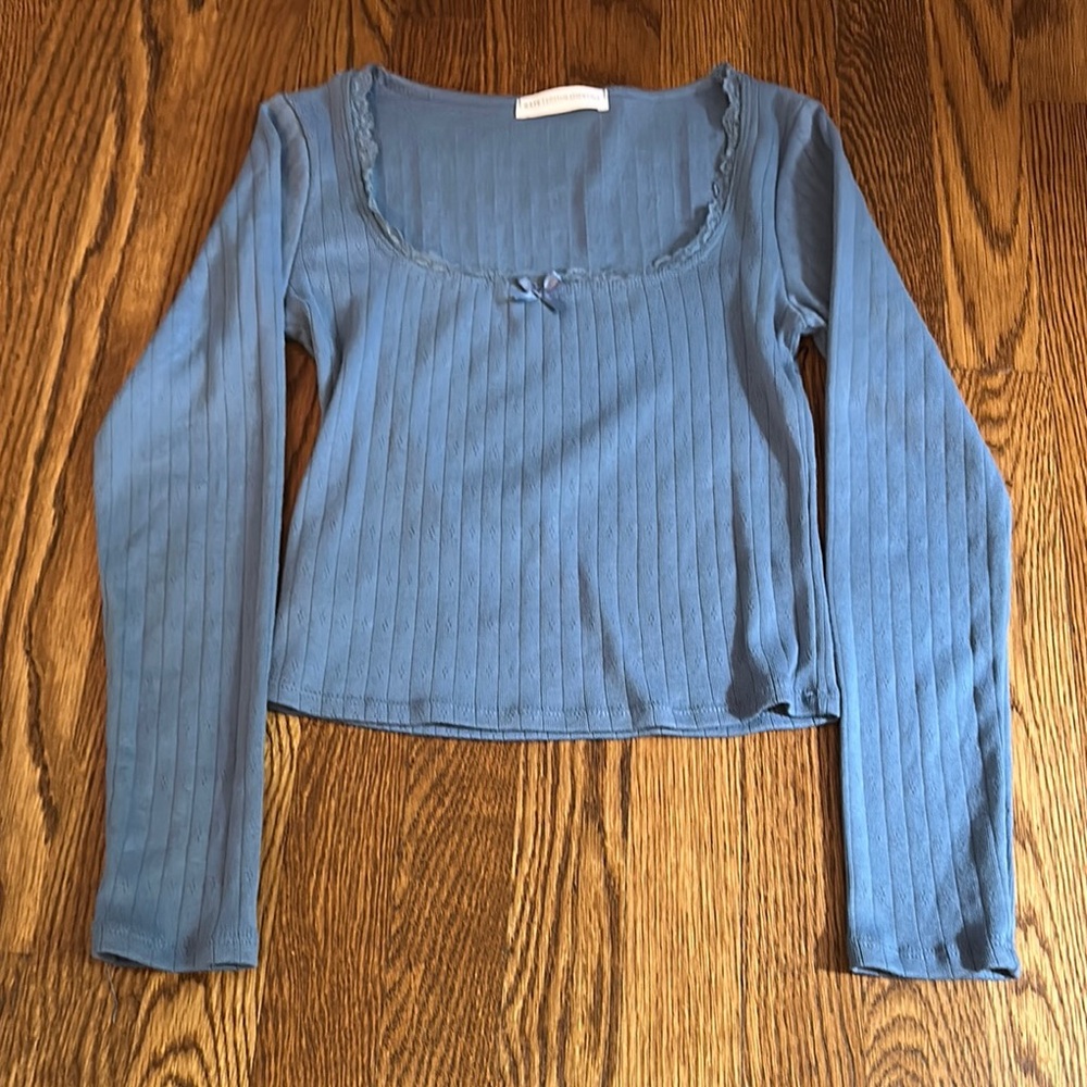 Blue Long Sleeve Ribbed Top (never worn)